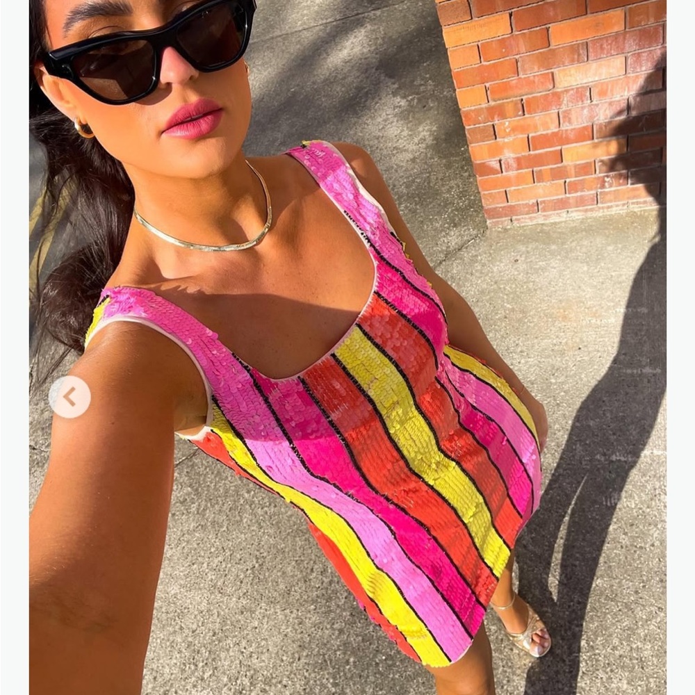 River Island Pink and Yellow Striped Mini Dress